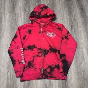 Beautiful Disaster Hoodie Womens 2XL Red Black Tie Dye Zip Graphic Sweatshirt